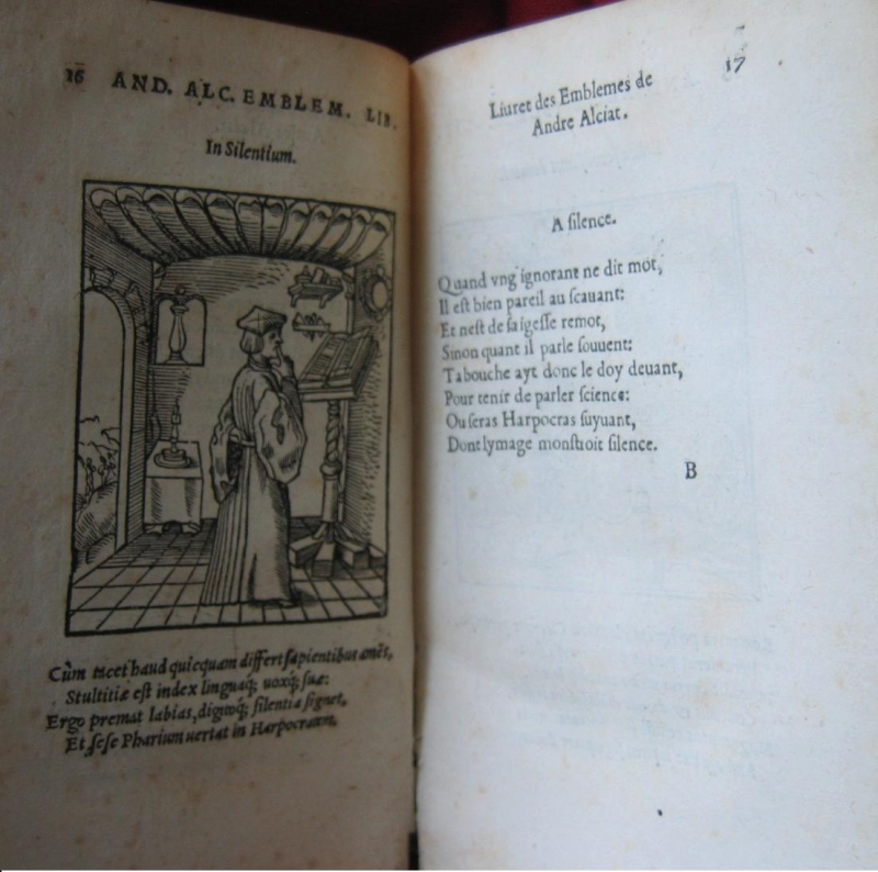 Fig. 1 b. Emblème « A Silence ». Les Emblemes de Maistre Andre Alciat, mis en rime francoyse (par Jean Le Fevre)…, Paris, Chrétien Wechel, 1540