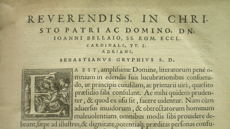 Fig. 1. Augustin Steuchus, Ennarationum, Lyon, Gryphe, 1548, préface adressée par Gryphe à Jean du Bellay.