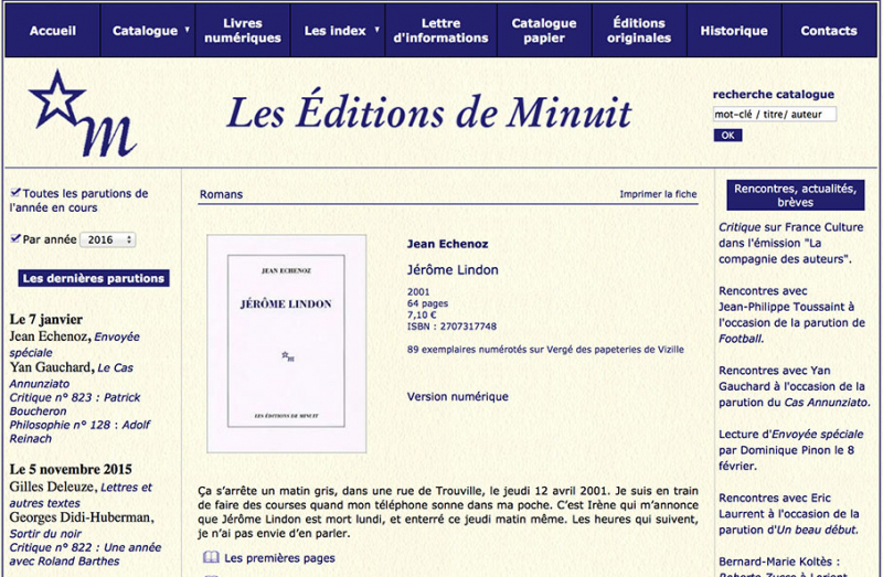 Figure 15 – Capture d’écran du site Internet des Éditions de Minuit.