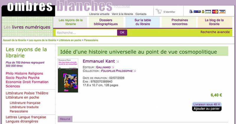 Figure 5 – Capture d’écran du site de la librairie Ombres Blanches (Toulouse).