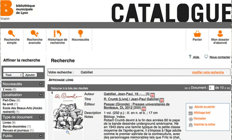 Figure 6 – Capture d’écran du catalogue des bibliothèques municipales de Lyon.