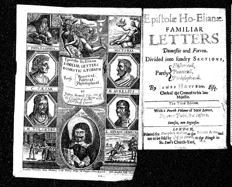 Howell_James-Epistolae_HoElianae_Familiar_letters-Wing-H3073A-1989_15-p1 – édition de 1655, Magdalene College (University of Cambridge) Library