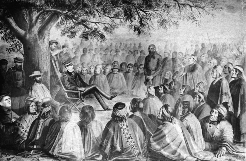 Saavedra parlementant avec les Mapuche.