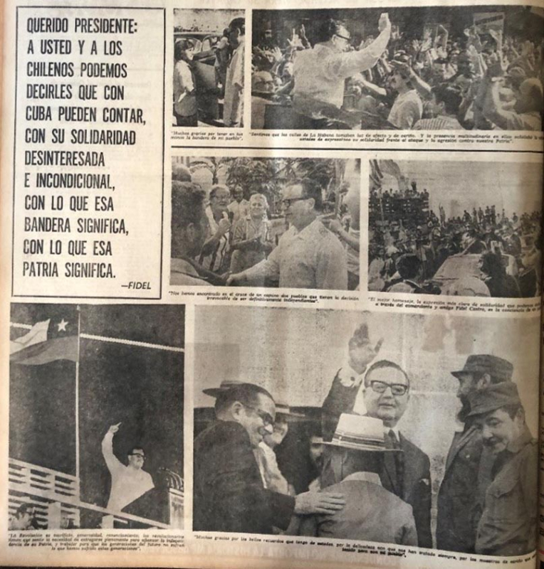 La última página del periódico Granma del 15 de septiembre de 1973 rememora la visita del presidente Allende a Cuba en 1971.