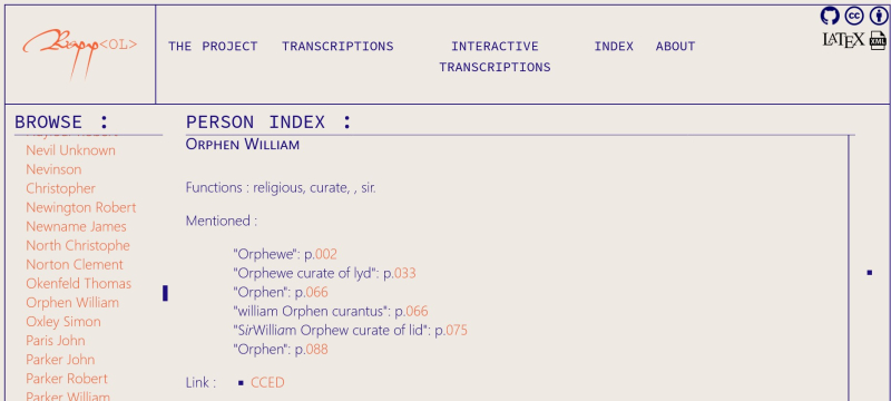 Figure 5 : Exemple de balisage sémantique pour l’indexation des noms propres, ici William Orphen