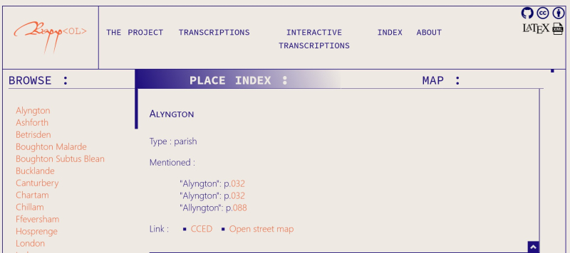 Figure 6 : Exemple de balisage sémantique pour l’indexation des toponymes, ici Alyngton