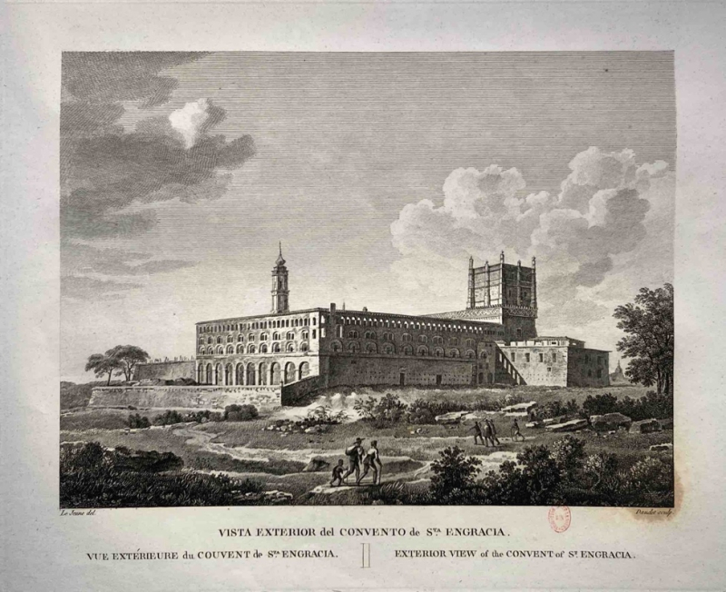 Fig. 3 – Louis-François Lejeune (dessiné par) et Robert Daudet (gravé par). Vue extérieure du couvent de Santa Engracia. Planche de l’ouvrage Voyage pittoresque et historique en Espagne, Paris : P. Didot l’Aîné, 1820
