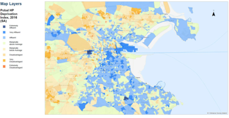 Carte 5 : Répartition socioéconomique des Dublinois, d’après les données de recensement 201631